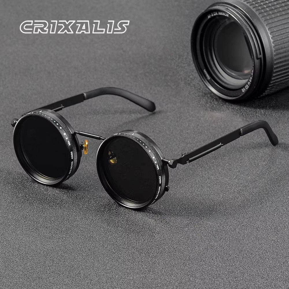 CRIXALIS Polarized Round Sunglasses ND9 Adjustable Dimming UV400 Retro Punk
