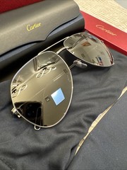 Cartier CT0110S 011 Pilot Aviator Sunglasses Ruthenium Gray 60-14 New Box