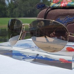 Maui Jim “PILOT” 210-16 RARE Gloss Gold STAINLESS STEEL Wrap Frame/Bronze Lenses