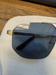 Cartier Santos CT0462S 002 Silver Navigator Aviator Sunglasses Blue Polarized