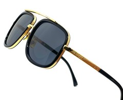 Men’s Sunglasses Square One Gold Colored Metal Frame Top Bar Oversize Shades NEW