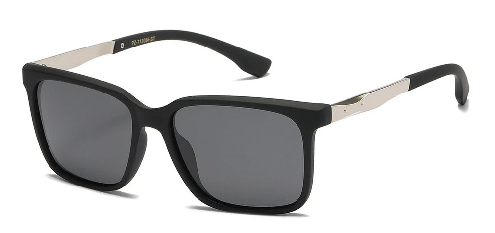 Mens Polarized Fashion Sunglasses – Black Frame Silver Accents – Smoke Gray Lens