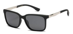 Mens Polarized Fashion Sunglasses – Black Frame Silver Accents – Smoke Gray Lens
