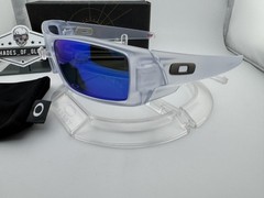 OAKLEY GASCAN MATTE CLEAR W/ BLUE AFTERMARKET POLARIZED SUNGLASSES OO9014 NEW