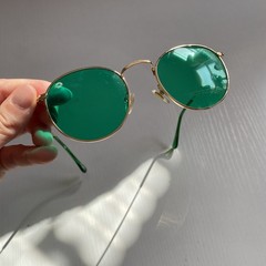 RainbowOptx The Round Green Revitalizing Round Gold Sunglasses with Green Lenses