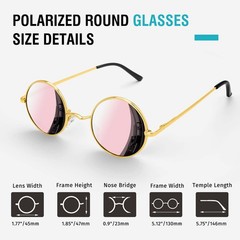 Bridge Width: 23mm, Lens 45mm, Frame 130mm, Arm Length: 146mm, Gold Pink Film
