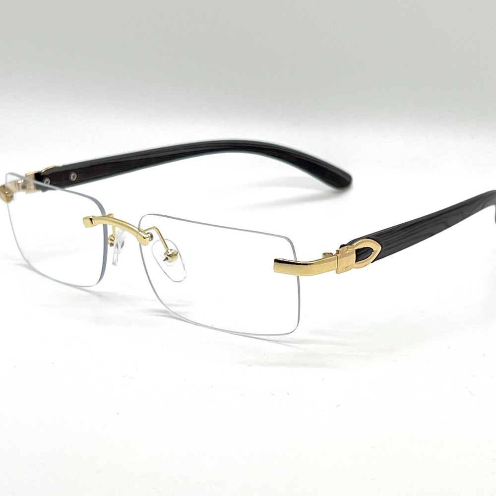 Mens Sunglasses Small Rectangular Hip Hop Rapper Gold Clear Lens Square Rimless