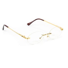 Vintage Mens Round Clear Tint Gold Frame Lens Retro Rimless Oval Hip Hop Glasses