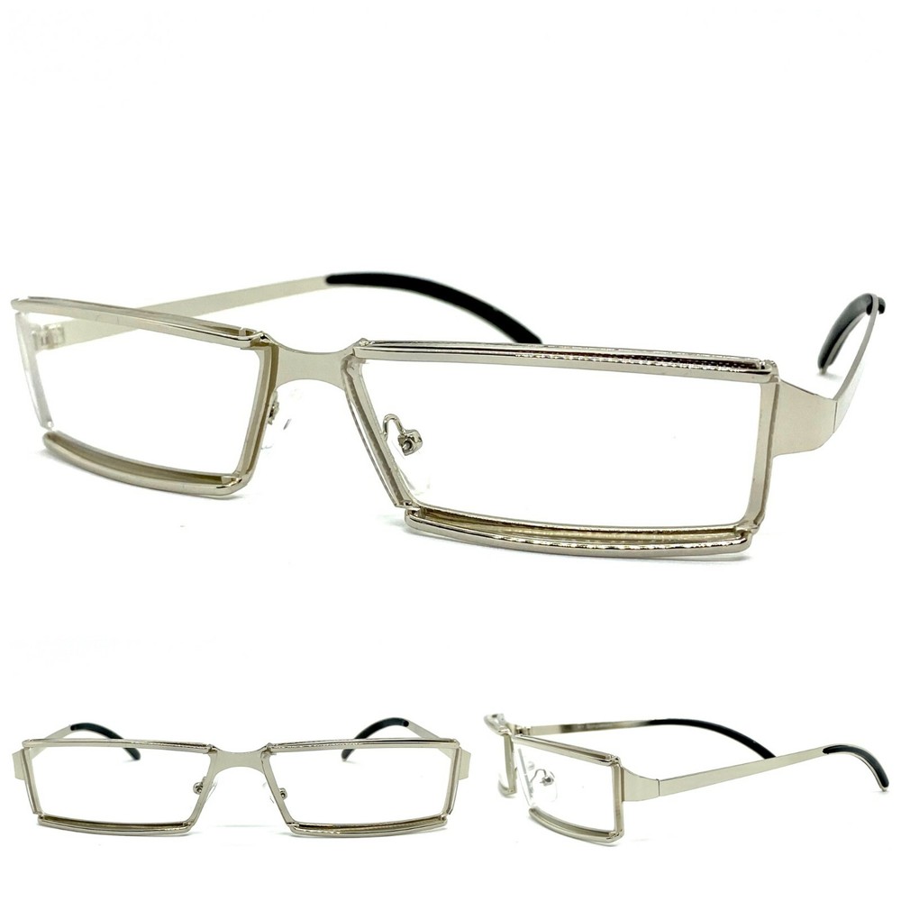 Men Classy Elegant Modern Contemporary Clear Lens Eye Glasses Silver Metal Frame