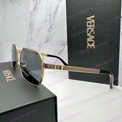 New VERSACE Sunglasses Gold Metal VE2297 100287 Greca Logo Grey Lens Retro
