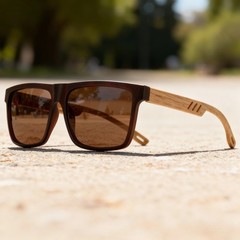 Square Wood Grain Sunglasses UV400 Spring Hinge Unisex Driving Travel Hiking