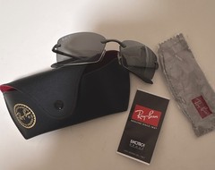 Ray-Ban Ladies Polarized Rimless Sunglasses Gray Glass Lenses Silver Metal Case