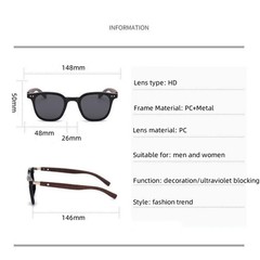 Classic Wood Grain Mirror Legs Sunglasses Men’s Small Frame Square Sun