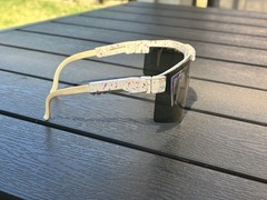 Pit Viper Shield Sunglasses Mirrored Black Lens Beige Speckled Plastic Frame