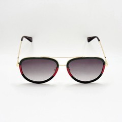 Gucci GG0062S 003 Aviator Sunglasses in Green/Red Stripe/Gold and Gray Lens