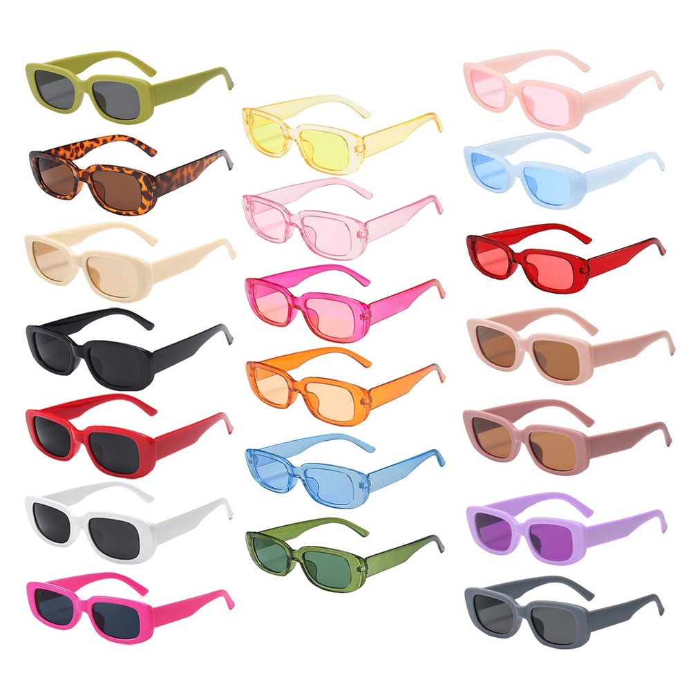 Pibupibu 20 Pack Rectangle Sunglasses Bulk, Retro Medium, 20-assorted Color