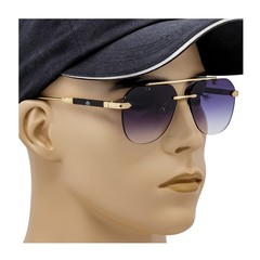 Maybach Rimless Round Metal Aviator Sunglasses Gunmetal Frame Lavender Lens MH29