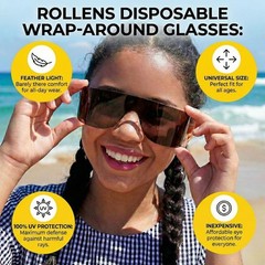 Rollens Roll Up Disposable Wrap-Around Sunglasses w/ 100% UV Protection (3 Co…