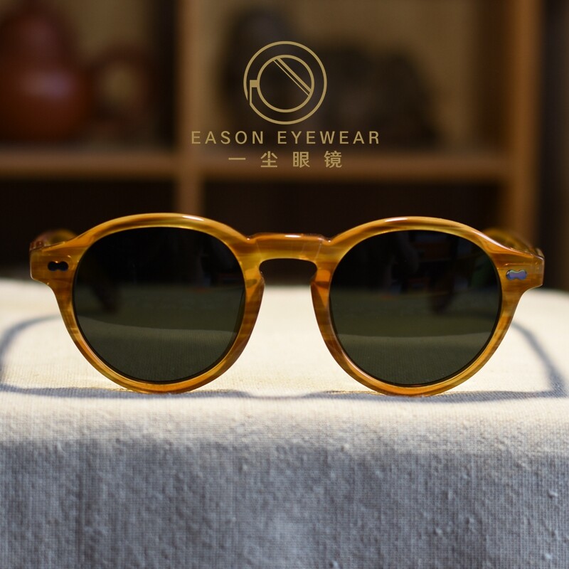 Retro green polarized sunglasses johnny depp glasses mens blonde frame G15 lens