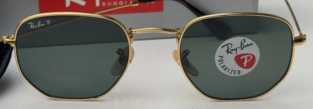 NEW Ray-Ban RB3548N 001/58 Arista Gold HEXAGONAL Polarized Green Sunglasses 51mm