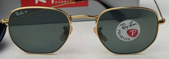 NEW Ray-Ban RB3548N 001/58 Arista Gold HEXAGONAL Polarized Green Sunglasses 51mm