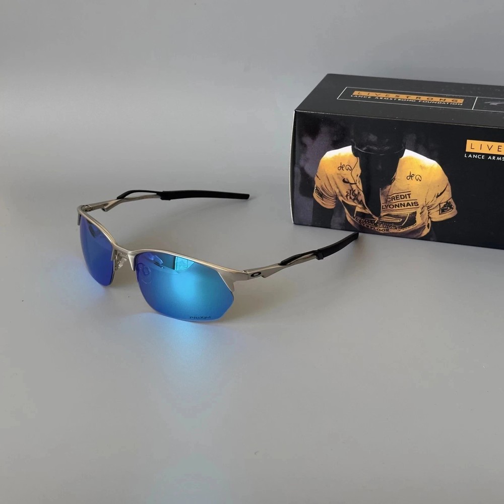 Oakley Wire Tap 2.0 OO4145 Polarized Sunglasses Silver Frame Blue Lens