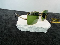 Ray-Ban RB1971 Square Sunglasses, Gold Frame, Solid Green G-15 Lens