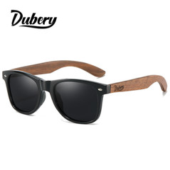 DUBERY Wood Polarized Square Sunglasses Men Women Wooden Temple Classic Glasses