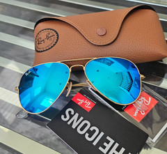Ray-Ban Aviator RB3025 58MM AQUA Blue CRYSTAL Mirrored sunglasses GOLD FRAME