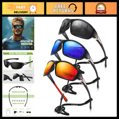 3 Pack Polarized Sports Sunglasses for Men – UV Protection Wrap Around for Cycli