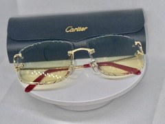 Cartier CT0092O Rimless Sunglasses Gold Big C Custom Diamond Cut Lens