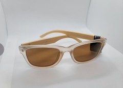 Men’s Square Sunglasses Beige Plastic Wood Frame Brown Tinted Lenses Lightweight