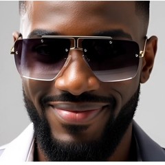 Sunglasses Men’s Gold Frame Rimless Square Gradient Black Lens Street Wear Trend