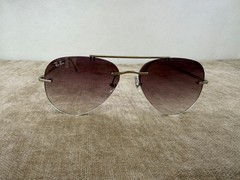 Ray-Ban RB3791 Rimless Aviator Sunglasses, Silver Frame, Purple Gradient Lens