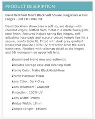 David Beckham DB1131S 0146 90 Matte Black Gold Soft Square Sunglasses Flex Hinge