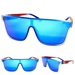 Modern Retro Shield Style SUNGLASSES Patriotic American USA Flag Frame Blue Lens
