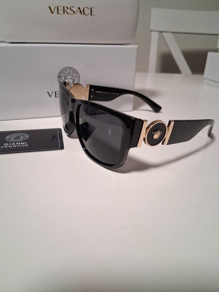 Versace Men’s Square Sunglasses Full Rim Black Plastic Frame Gray Tinted