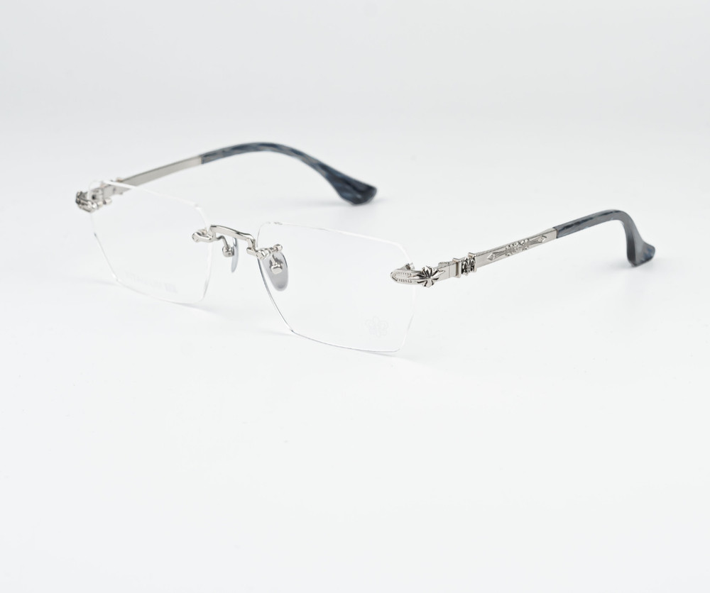Chrome H Rimless Titanium Eyeglasses Silver Rectangle Optical Glasses