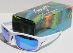 MAUI JIM Nuu Landing POLARIZED Sunglasses B869-05 White/Blue Hawaii NEW Italy