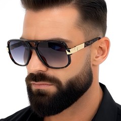 Men Sunglasses Designer Square Black Lens Gold Fashion Classic Retro Vintage NEW