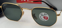 NEW Ray-Ban RB3548N 001/58 Arista Gold HEXAGONAL Polarized Green Sunglasses 51mm