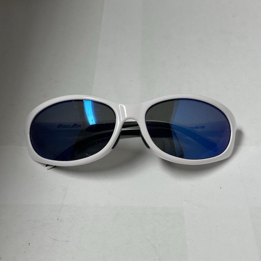 Bimini Bay White Plastic Wrap Solid Pattern Blue Plastic Lens Sunglasses Men