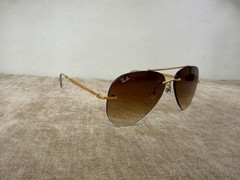 Ray-Ban RB3791 Rimless Aviator Sunglasses, Gold Frame, Brown Gradient Lens
