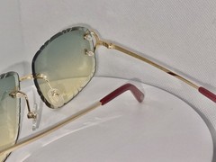 Cartier CT0092O Rimless Sunglasses Gold Big C Custom Diamond Cut Lens