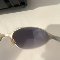 OakleyOval Metal Sunglasses Silver Frame Green Tinted Plastic Lenses