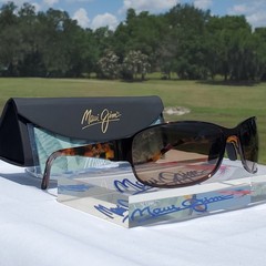 **NEW + RARE** Maui Jim “MAKENA” 244-20 Gloss Dark Brown {STAINLESS STEEL WRAPS}