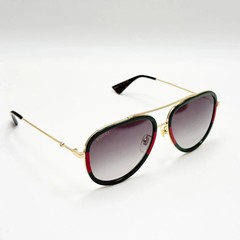 Gucci GG0062S 003 Aviator Sunglasses in Green/Red Stripe/Gold and Gray Lens