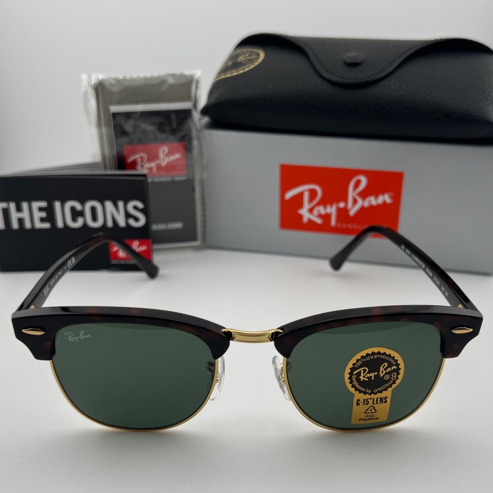 Ray-Ban RB3016 W0366 Clubmaster Sunglasses Brown Tortoise Arista Gold G-15 Green
