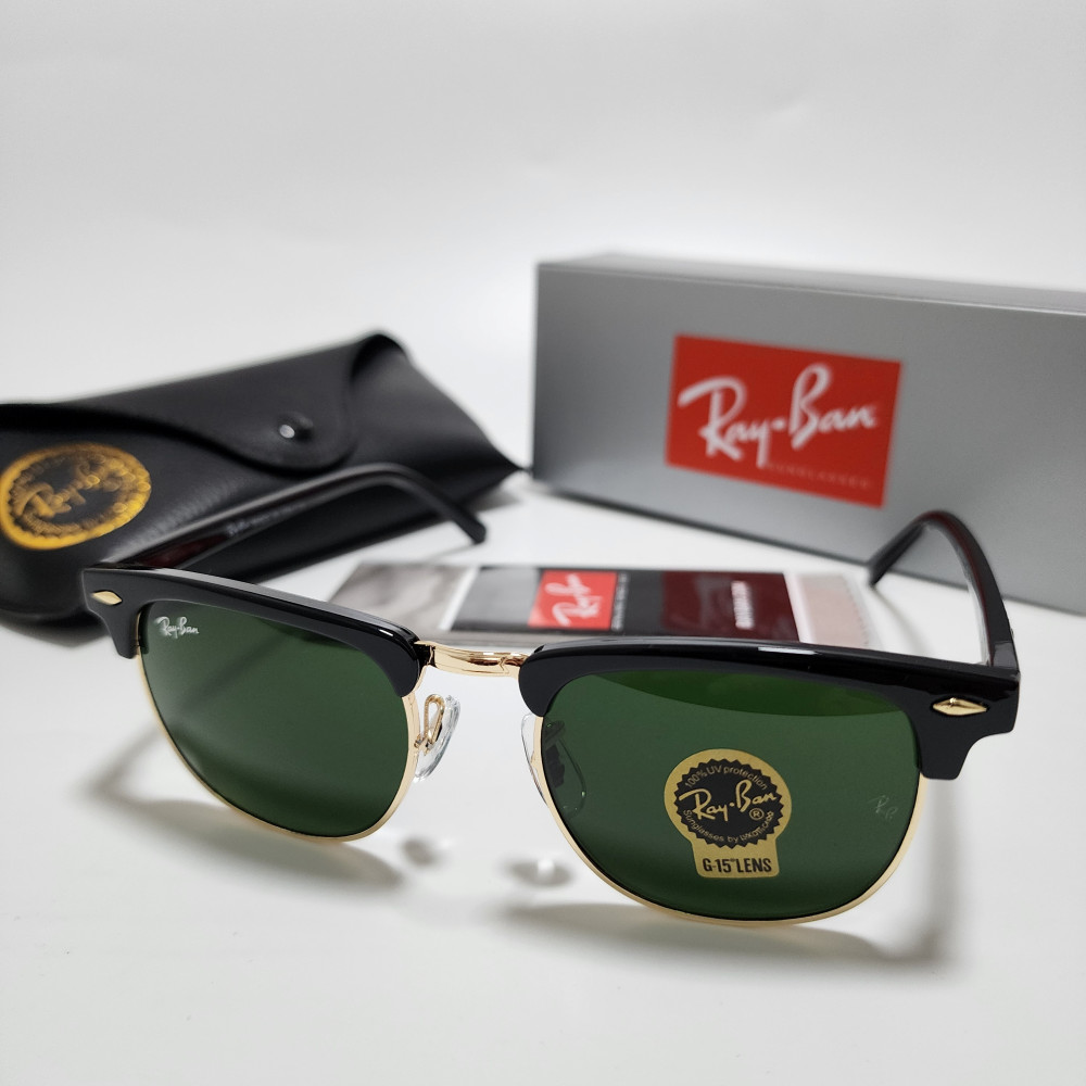 Ray-Ban RB3016 Sunglasses Clubmaster Classic Black Frame Glass Green Lens 51 mm