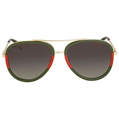 GUCCI GG0062S 003 Aviator Green/Red Unisex Sunglasses with Light Grey Lens 57mm